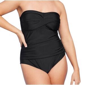 NEW Kona Sol Black Twist-Front Bandeau Classic One Piece Swimsuit M